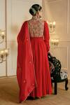 Shop_Nehha Nhata_Red Chanderi, Organza Embroidery Bandeau Neck Silk Yoke Anarkali With Dupatta _at_Aza_Fashions