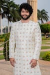 Hilo Design_White Raw Silk Embroidered Zardozi Irenic Zari Sherwani Set _at_Aza_Fashions