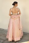 Shop_Neha Khullar_Pink Net Woven Geometric Patterns V Neck Flared Bridal Lehenga Set _at_Aza_Fashions