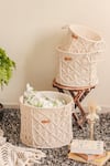 Shop_Karighar_Off White Natural Cotton Cord And Metal Woven Bongo Basket - 3 _at_Aza_Fashions