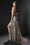 Shop_Rohit Gandhi + Rahul Khanna_Gold Crepe Sequins Asymmetric Aurous Gilded Gown _at_Aza_Fashions