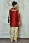 Shop_Petite Pomme_Red Silk, Cotton Embroidery Paisley And Leaf Kurta Set _at_Aza_Fashions
