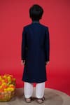 Shop_Little Boys Closet_Blue Cotton, Silk Embroidery Zardozi Collar Sherwani Set _at_Aza_Fashions