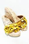 Shop_Foot Fuel_Gold Beads Rayne Coin Embellished Wedges _at_Aza_Fashions