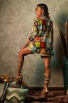 Shop_Esha L Amin_Multi Color Modal Embroidery Big Tile Print Shorts _at_Aza_Fashions