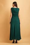 Shop_LABEL IVISH_Emerald Green Viscose Georgette Pleated Sequin Round Bodice Gown  _at_Aza_Fashions