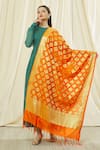 Shop_Samyukta Singhania_Orange Banarasi Art Silk Woven Floral Geometric Pattern Dupatta _at_Aza_Fashions