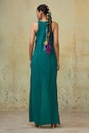 Shop_Style Junkiie_Green Heavy Georgette Embellished Beaded Lace Slit Trousers  _at_Aza_Fashions