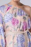 Shop_Tangerine Tiger_Peach 100% Rayon Modal Floral Asymmetric Print One Shoulder Dress _at_Aza_Fashions