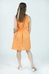 Shop_Jyoti Bansal_Orange Cotton Embroidery Round Neck Voyger Chequered Pattern Dress _at_Aza_Fashions