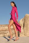 Shop_Twinkle Hanspal_Fuchsia Pure Silk Opal Layered Shirt Dress_at_Aza_Fashions