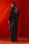 Shop_Isha Gupta Tayal_Black Silk Print Floral Lapel Collar Magnolia Trench Coat With Belt _at_Aza_Fashions