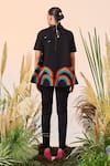 Shop_Shahin Mannan_Black Denim Rainbow Shirt Collar And Birds Flared Top Pant Set  _at_Aza_Fashions