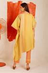 Shop_Banana Labs_Yellow V-neck Striped Hand Block Print Kaftan And Pant Set _at_Aza_Fashions