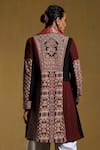 Shop_Ritu Kumar_Black Viscose Crepe Printed Geometric Asymmetric Collar Long Jacket _at_Aza_Fashions