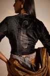 Shop_Shorshe Clothing_Black Silk Velvet Printed Paisley V Neck Nina Blouse _at_Aza_Fashions