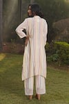 Shop_Dhaari_Off White Handwoven Cotton Silk Hand Embroidered Kantha Ruffle Collar Dress _at_Aza_Fashions