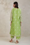 Shop_Sue Mue_Green Handwoven Pure Chanderi Embroidered Aari Hanan Work Kurta Pant Set _at_Aza_Fashions