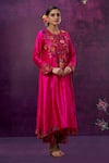 Shop_Label Niti Bothra_Pink Kora Silk Applique Mughal Round Kurta And Palazzo Set _at_Aza_Fashions