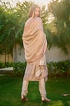Shop_Safaa_Beige Velvet, Silk Gota Patti, Rukhsaar Kantha Pattern Woven Kurta Set _at_Aza_Fashions