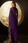 Shop_Dohr India_Purple Foil Print Floral Border Saree For Women_at_Aza_Fashions