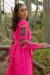 Shop_Kacha Tanka_Pink Dupion Art Silk And Cotton Satin Hand Embroidery Flower Motif Jacket Pant Set _at_Aza_Fashions