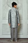 Shop_Petite Pomme_Grey Silk Embroidery Leaf And Paisley Pattern Kurta Set _at_Aza_Fashions