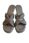 Shop_Cinderella By Heena Yusuf_Grey Braided Strap Solid Wedges _at_Aza_Fashions