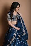 Shop_Kesar Studio_Blue Bamboo, Organza Pearls, Embroidery Round Neck And Floral Lehenga Set _at_Aza_Fashions