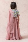 Shop_Thetaa_Pink Cotton, Silk, Viscose, Voile Geometric Print Blouse Lehenga Set _at_Aza_Fashions