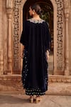 Shop Ajiesh Oberoi Blue Velvet Embroidery Kaftan And Pant Set at Aza Fashions Shop_Ajiesh Oberoi_Blue Velvet Embroidery Kaftan And Pant Set _at_Aza_Fashions