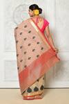 Shop_Khwaab By Sanjana Lakhani_Beige Leaf Pattern Woven Baswara Saree _at_Aza_Fashions