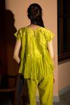 Shop_Deep Thee_Green Chanderi Embroidery Round Neck Gathered Top And Pant Set _at_Aza_Fashions