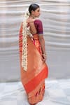 Priyanka Raajiv_Red Silk, Banarasi Rangkaat Kadua Floral, Stripe Karni Woven Saree _Online_at_Aza_Fashions