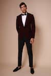 Shop_Tisa - Men_Maroon Tuxedo- Viscose Polyester Trousers And Shawl Lapel Collar Set For Men_at_Aza_Fashions