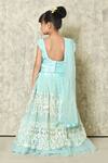Shop_Petite Pomme_Sky Blue Net Mirrors, Embroidery Bageecha Pattern Lehenga Set_at_Aza_Fashions