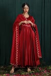 Shop_The Aarya_Red Silk, Maheshwari Zari, Embroidery Placement Floral Anarkali And Palazzo Set _at_Aza_Fashions