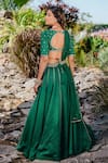 Shop_Redpine Designs_Green Chanderi, Net Cut Work, Sequins, Embroidery Emerald Hand Lehenga Set _at_Aza_Fashions