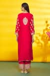 Shop_Surbhi Shah_Red Pure Spun Silk Embroidery Floral Round Straight Hem Kurta Set  _at_Aza_Fashions