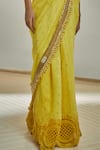 Shop_Surily G_Yellow Hand Embroidery Badla Chanderi Saree  _at_Aza_Fashions