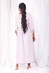 Shop_Khat_White Handloom Cotton Round Neck Handwoven Checkered Pattern Dress With Scarf _at_Aza_Fashions