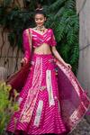 Shop_Soniya G_Fuchsia Handmade Cotton Embroidery Sequins Lurex Striped Pattern And Lehenga Set _at_Aza_Fashions