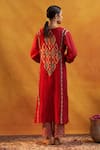 Shop_Rekha Agra_Red Kurta Chanderi, Pant Cotton Flex Geometric Hand Block Print And Set _at_Aza_Fashions