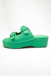 Shop_Schon Zapato_Green Vegan Leather Buckle Strap Platform Heels_at_Aza_Fashions