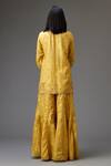 Shop_Kora_Yellow Silk Hand Crushed Short Kurta Set_at_Aza_Fashions