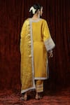Shop_Shikhar Sharma_Yellow Silk Chanderi Embroidered Pearl V Neck Kurta Pant Set _at_Aza_Fashions