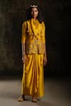 Shop Mona And Vishu Yellow Draped Skirt Satin Linen, Kurta And Scarf Chanderi Silk Beads, Set at Aza Fashions Shop_Mona And Vishu_Yellow Draped Skirt Satin Linen, Kurta And Scarf Chanderi Silk Beads, Set _at_Aza_Fashions
