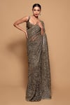 Shop_Pallavi Poddar_Green Saree Net Embroidered Sequin Luka Chupi Embellished With Velvet Blouse _at_Aza_Fashions