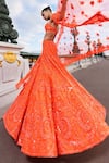 Shop_Seema Gujral_Orange Net Embroidery Sequin Neon Abstract Pattern Bridal Lehenga Set  _at_Aza_Fashions