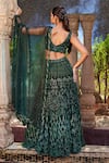 Shop_Mehak Murpana_Green Net Embroidered Bead V Neck Floral Bridal Lehenga Set _at_Aza_Fashions